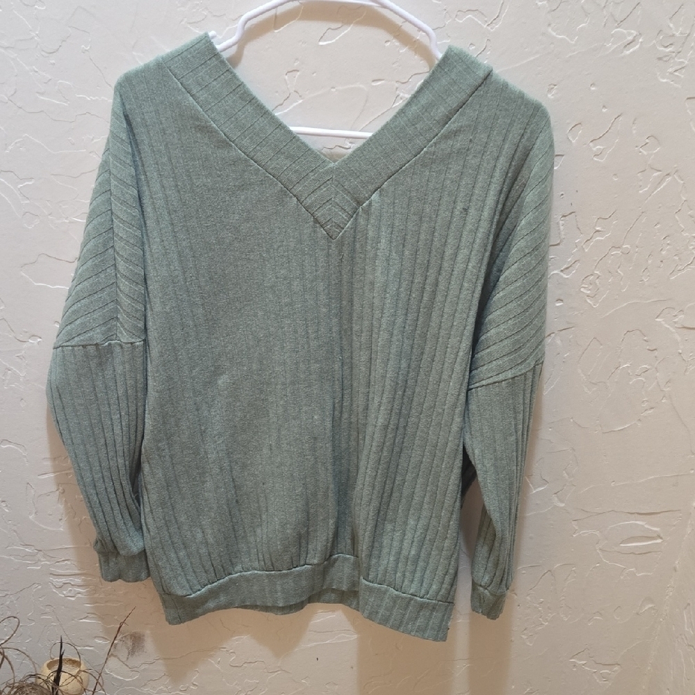 3/$10 Cozy V-Neck Ribbed Sweater - Light Green - Picture 3 of 6